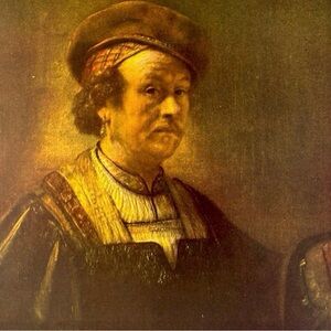 SELF-PORTRAIT, 1650 REMBRANDT Original Vintage Fine Art 1950’s Print USA Printed